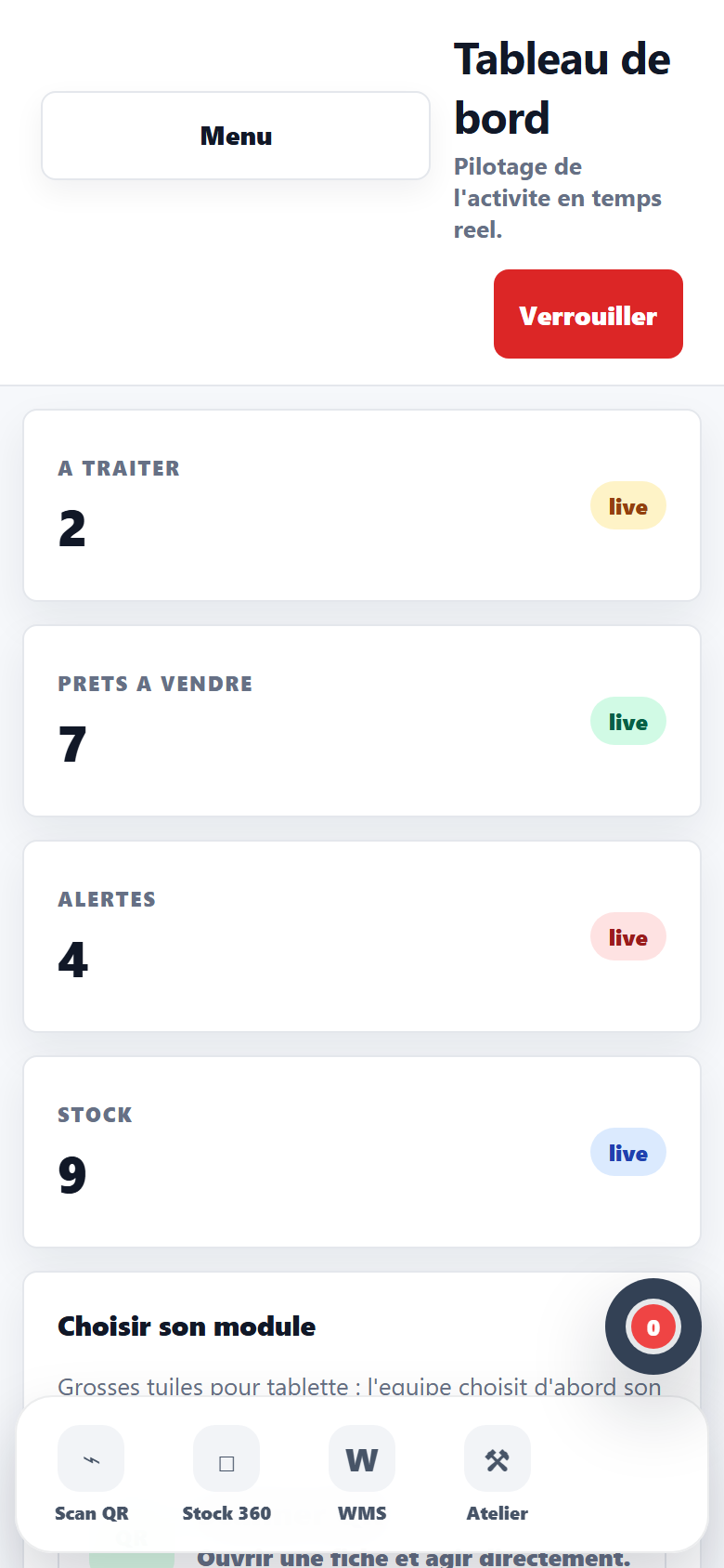 Capture mobile Atelier OS ERP