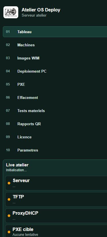 Interface mobile Atelier OS Deploy
