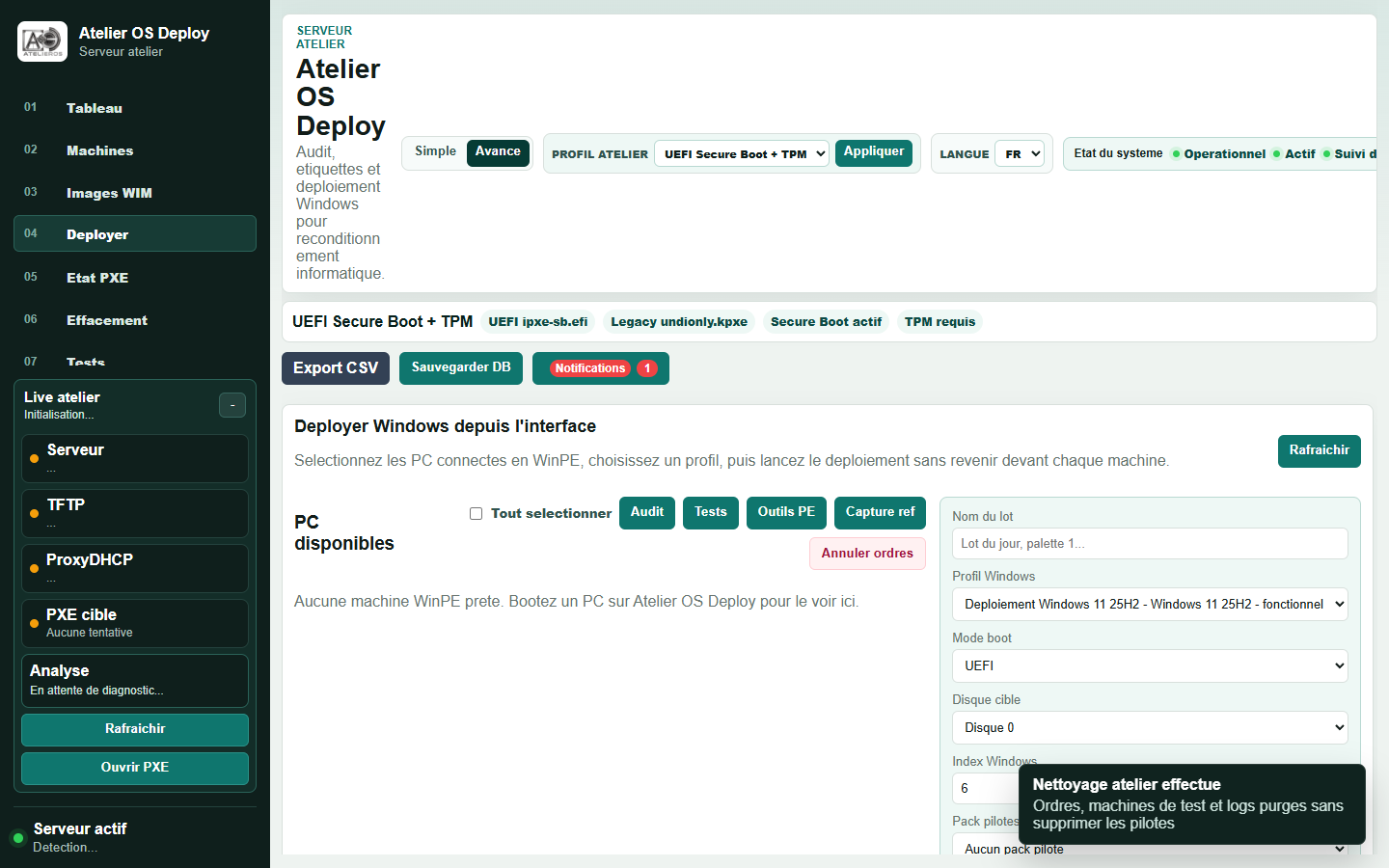 Capture desktop Atelier OS Deploy